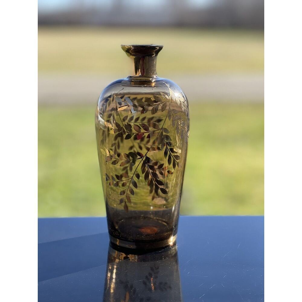 IRICE IRVING W RICE‎ 7.5” Glass Perfume Bottle Carafe Decanter Amber Gold MCM